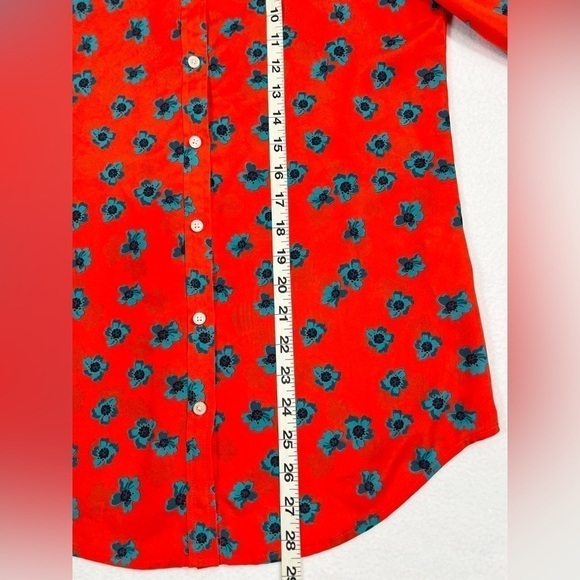 Floral Red Button-Up Women's Top - Picture 11 of 11